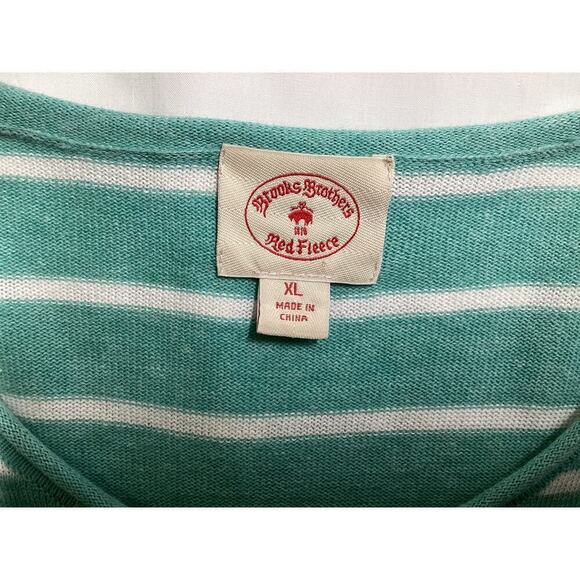 Brooks brothers red fleece horizontal white stripes green sweater XL - Picture 5 of 5